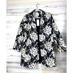 Chico’s Womens Large Black Floral Jacquard Open Front Lined Topper Jacket NWT